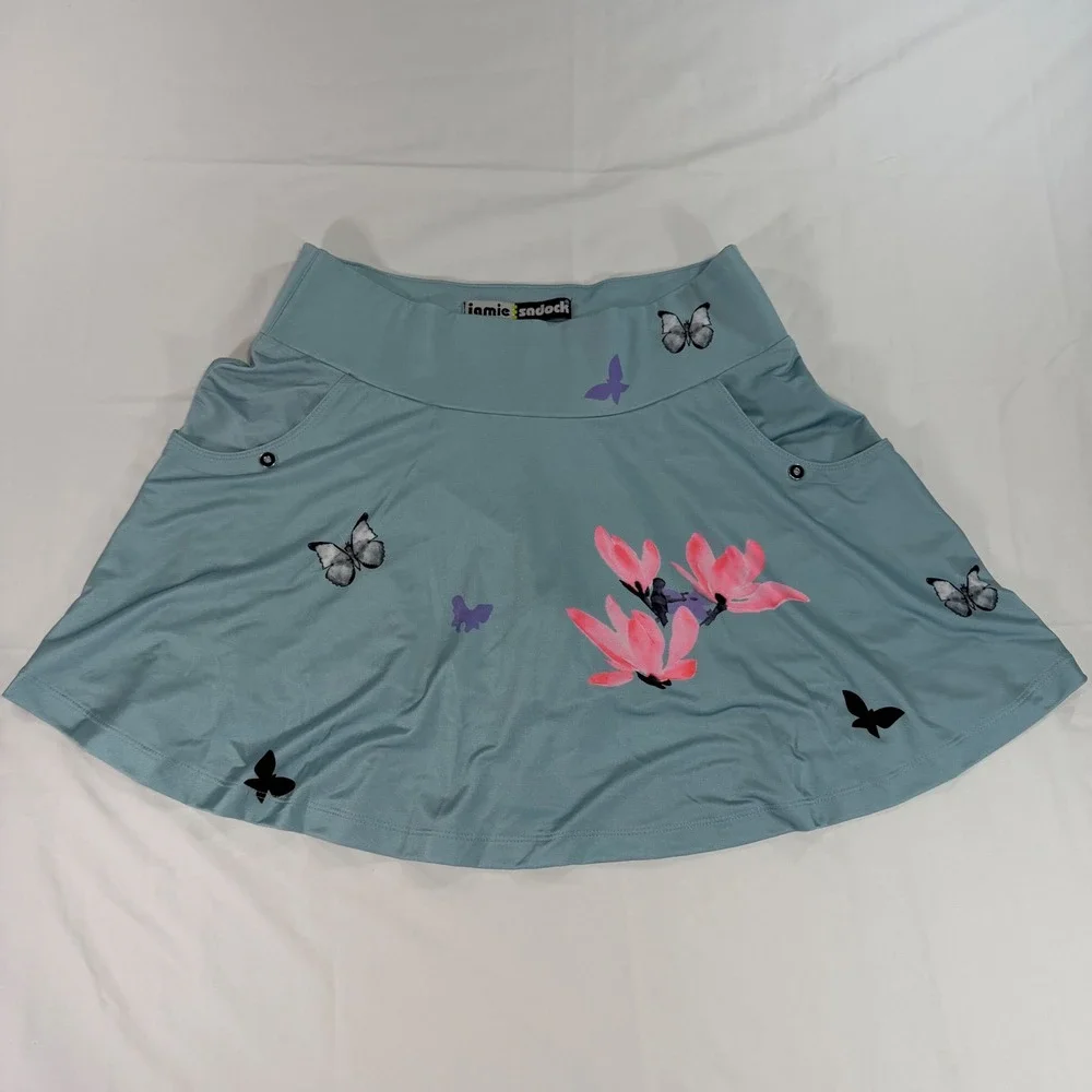 Jamie Sadock Blue Butterfly Floral Golf Skort SZ 6 Activewear Skirt snap pockets